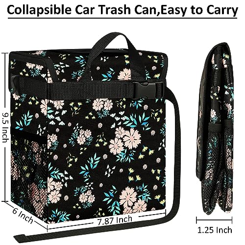 ELONGRIVER Car Trash Can Bin for Car Back Seat Leak Proof, Cute Car Trash Bag Hanging, Vehicle Trash Can for Suv Truck Van, Automotive Car Garbage Cans Front Seat Colorful Floral