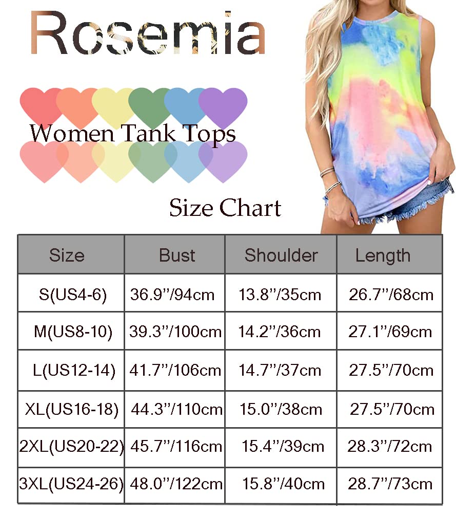 Womens Tank Tops Summer Tie Dye T Shirts Sleeveless Casual Loose Tunic Blouses (COL, S1) Colorful