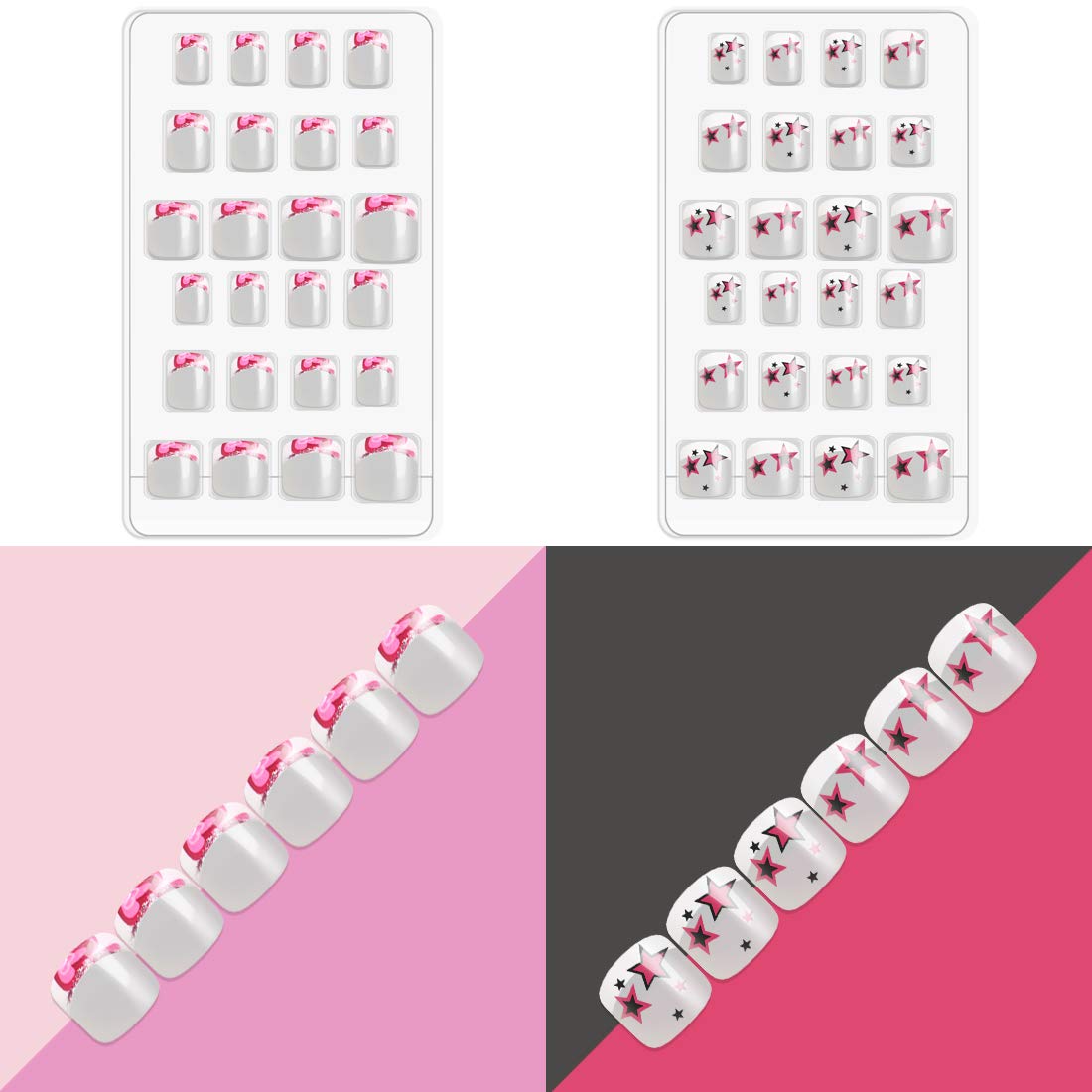 Allstarry 120pcs 5 pack French Children Nails Press on Pre-glue Full Cover Short French False Nail Kits Lovely Gift for Children Little Girls Nail Art Decoration (Flower Series)