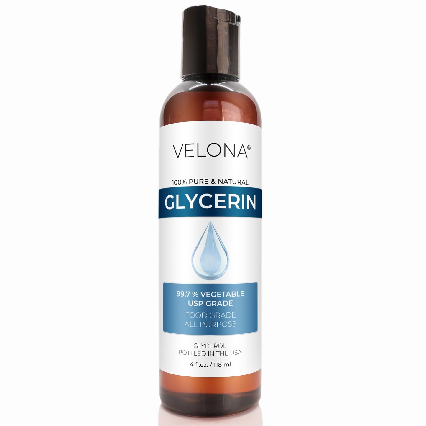 velona Glycerin Vegetable USP Grade 4 fl oz | 100% Pure and Natural Carrier Oil | Hair and Face Moisturizer for Dry Skin, Bubble Bath, Glycerin Soap, Soap Base | Use Today - Enjoy Results