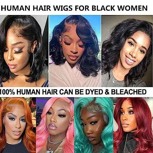 Short Bob Wig Human Hair 13X4 Lace Front Wig Natural Color, 14 Inch