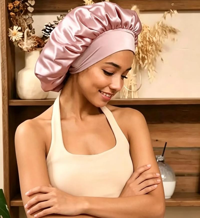 Satin Bonnet for Women - Sleep Cap & Hair Protection, Wide-Brimmed Silk