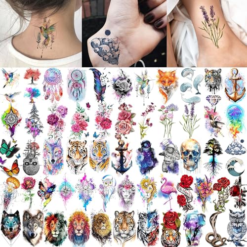 SHELYEXIEN 69 Sheets Watercolor Rose Temporary Tattoos for Adults