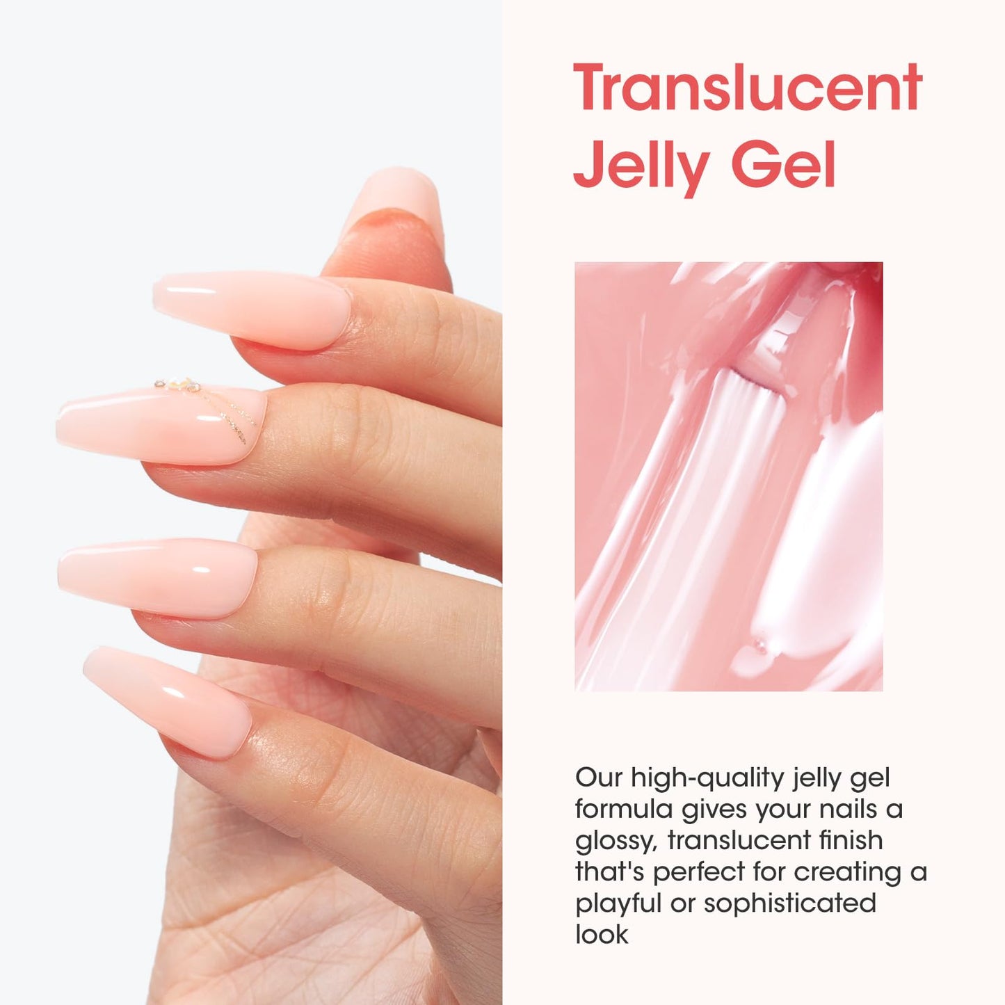 Gellen Jelly Nude Pink Gel Nail Polish Set, 6 Colors Sheer Gel Polish Kit UV LED Soak off Nail Polish, Trendy Home Salon DIY Nail Art Gel Nail Kit Valentine Gift