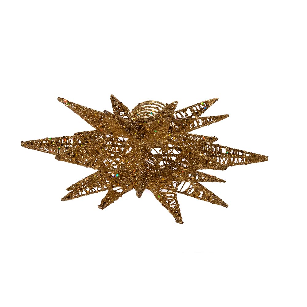 Kurt Adler Un-Lit Gold Glitter Wire 3D Star Treetop, 16.5-inch Length, Gold-Tone, Metal, Holiday Decor