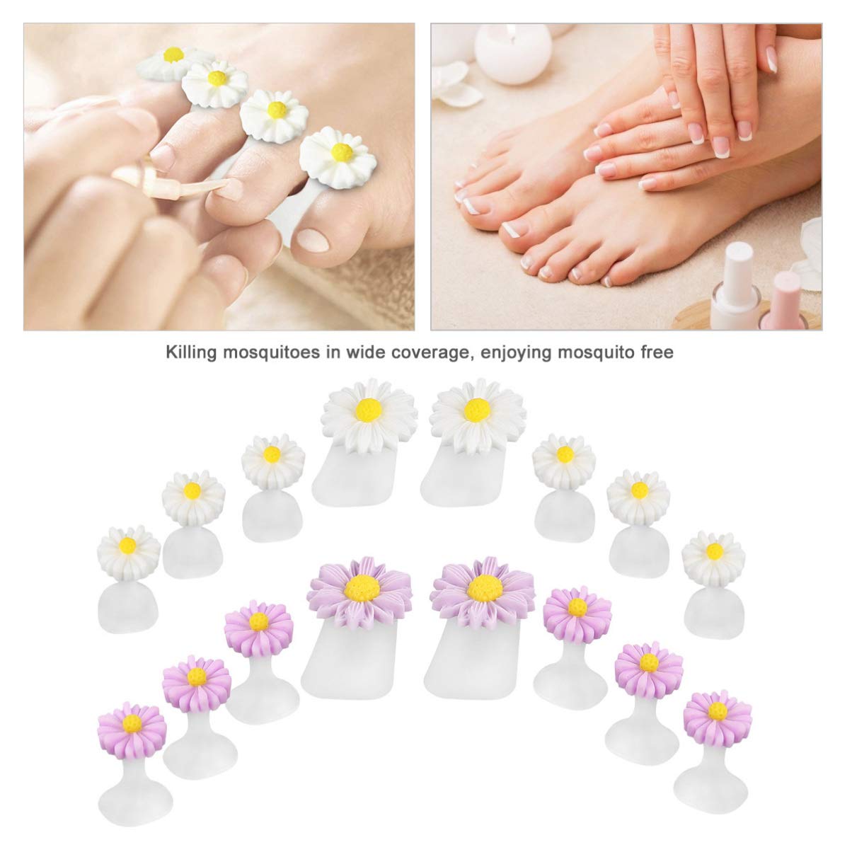 Beaupretty 16 Pieces Daisy Flower Silicone Toe Separators Spacers Spreaders Cushions Toes Dividers Pedicures Nail Art Tools Polish Guards for Home Salon