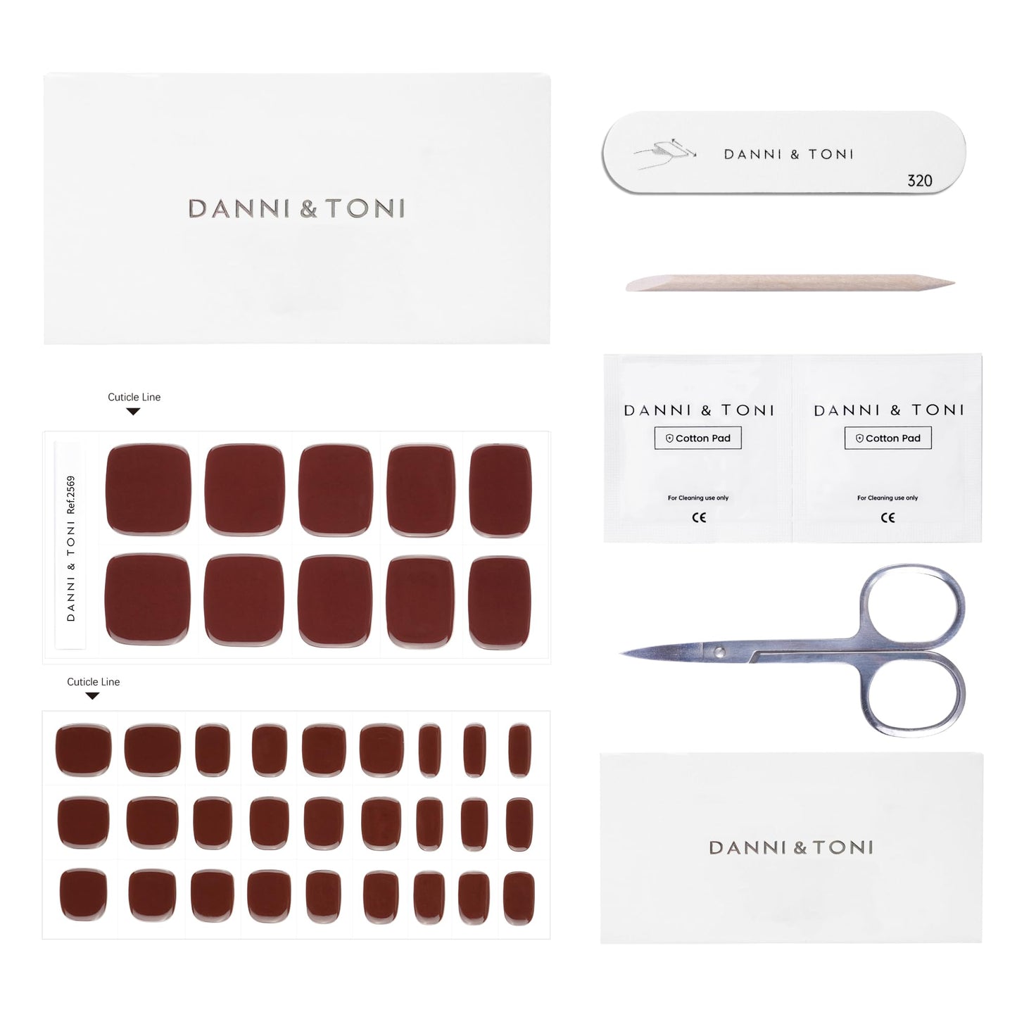 DANNI & TONI Semi Cured Gel Toenail Strips (Maroon) Deep Red Gel Toenail Stickers Glazed Gel Pedi Wraps 37 Stickers