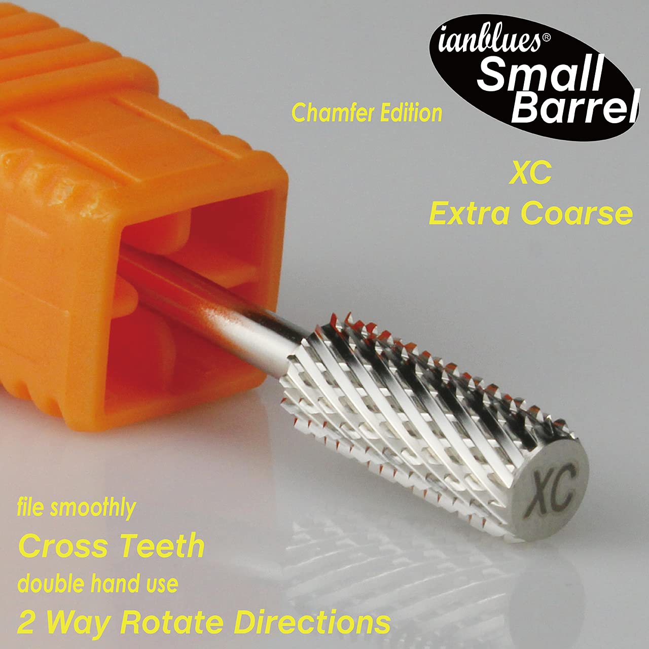 ianblues Nail Drill Bit, Small Barrel, Chamfer Edition, Professional E-File for Acrylics and Gel Nails, 3/32” (Extra Coarse - XC)