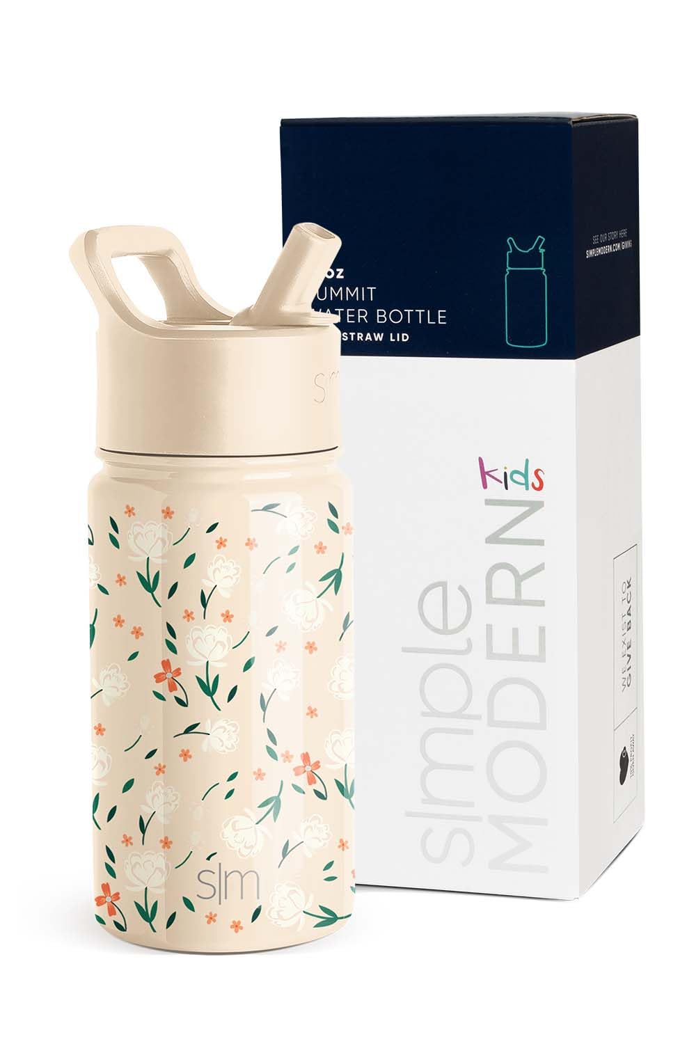 Simple Modern Kids Water Bottle with Straw Lid | Insulated Stainless Steel Reusable Tumbler for Toddlers, Girls | Summit Collection | 14oz, Chloe Floral