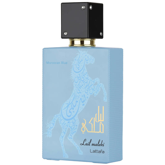Lattafa Lail Maleki Moroccan Blue – Spicy, Citrusy, Woody, Oud – Eau de Parfum Spray Long-Lasting Fragrance for Unisex, 3.4 Ounce / 100 ml
