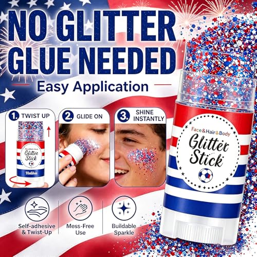 Patriotic Red White Blue Glitter Stick - 4th of July Makeup