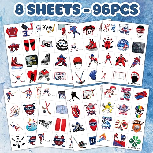 96PC Ice Hockey Temporary Tattoos for Kids – Sports Party Favors