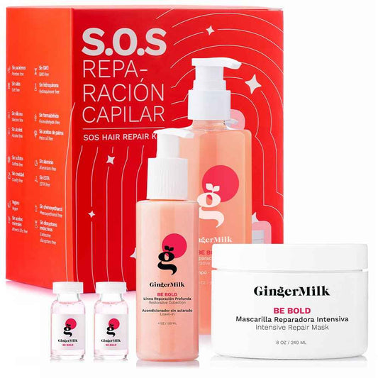 SOS Hair Repair Kit by Ginger Milk Natural Care | 4-Step Deep Repair & Hydration System | For Dry, Damaged & Color-Treated Hair | With Hyaluronic Acid, Keratin, Argan Oil | Salon Results at Home