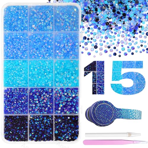 15000 Pcs Blue Flatback Rhinestones for Crafting and DIY