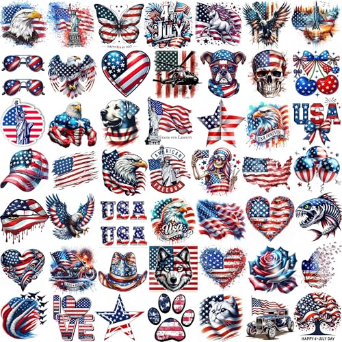49 Sheets 4th of July Temporary Tattoos - Patriotic USA Flag