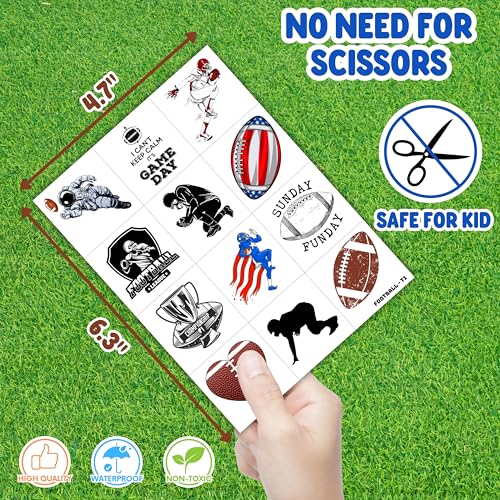 96PCS Football Pre-Cut Temporary Tattoos - Party Favors for Kids, Boys American Football Theme, Perfect for Birthday Parties, Classroom Prizes, Cheerleader & School Events Gifts
