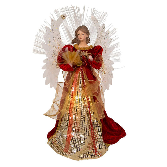 18-Inch UL 70-Light Fiber-Optic LED Red and Gold Angel Tree Top