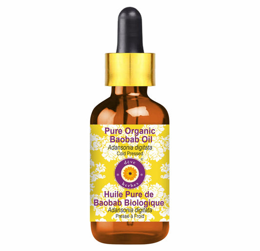 dève herbes Pure Organic Baobab Oil (Adansonia digitata) with Glass Dropper Cold Pressed 50ml (1.69 oz)