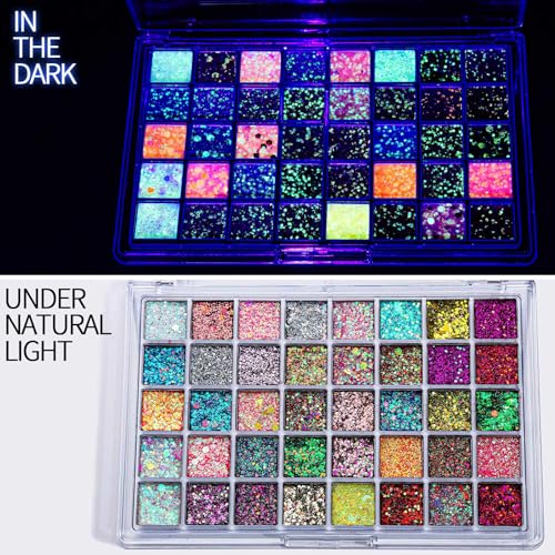 Fandamei 40-Color Glow in the Dark Glitter Kit for Face & Body