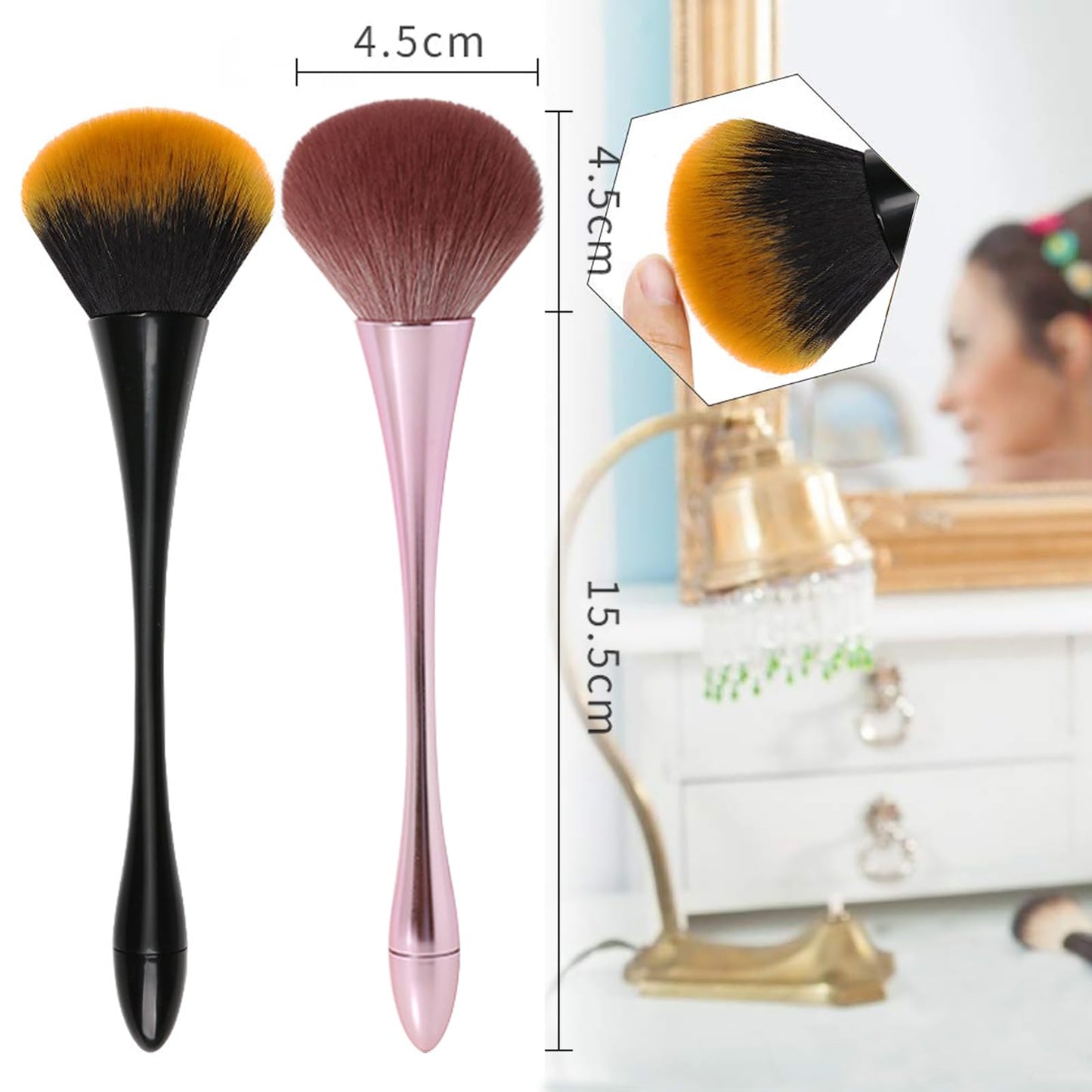 HYWWPFLAY 2Pcs Nail Dust Brush Acrylic Nail Brush Cleaner Nail Brushes for Cleaning Dust Large Dip Powder Brush Makeup Blush Brush Manicure Remover Brush Nail Art Tools (Red+Black)