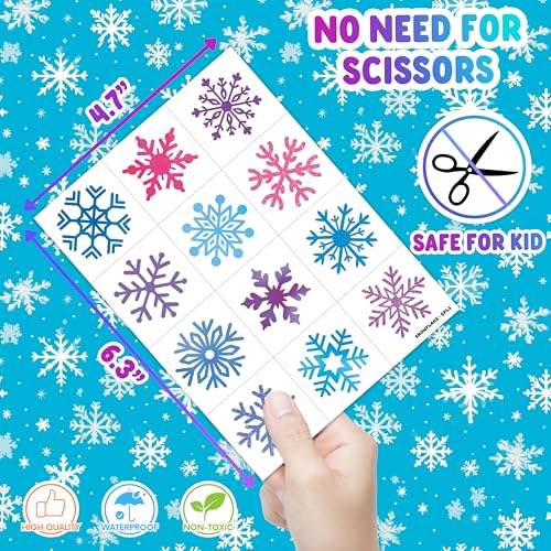 96 PCS Blue Snowflake Temporary Tattoos for Kids