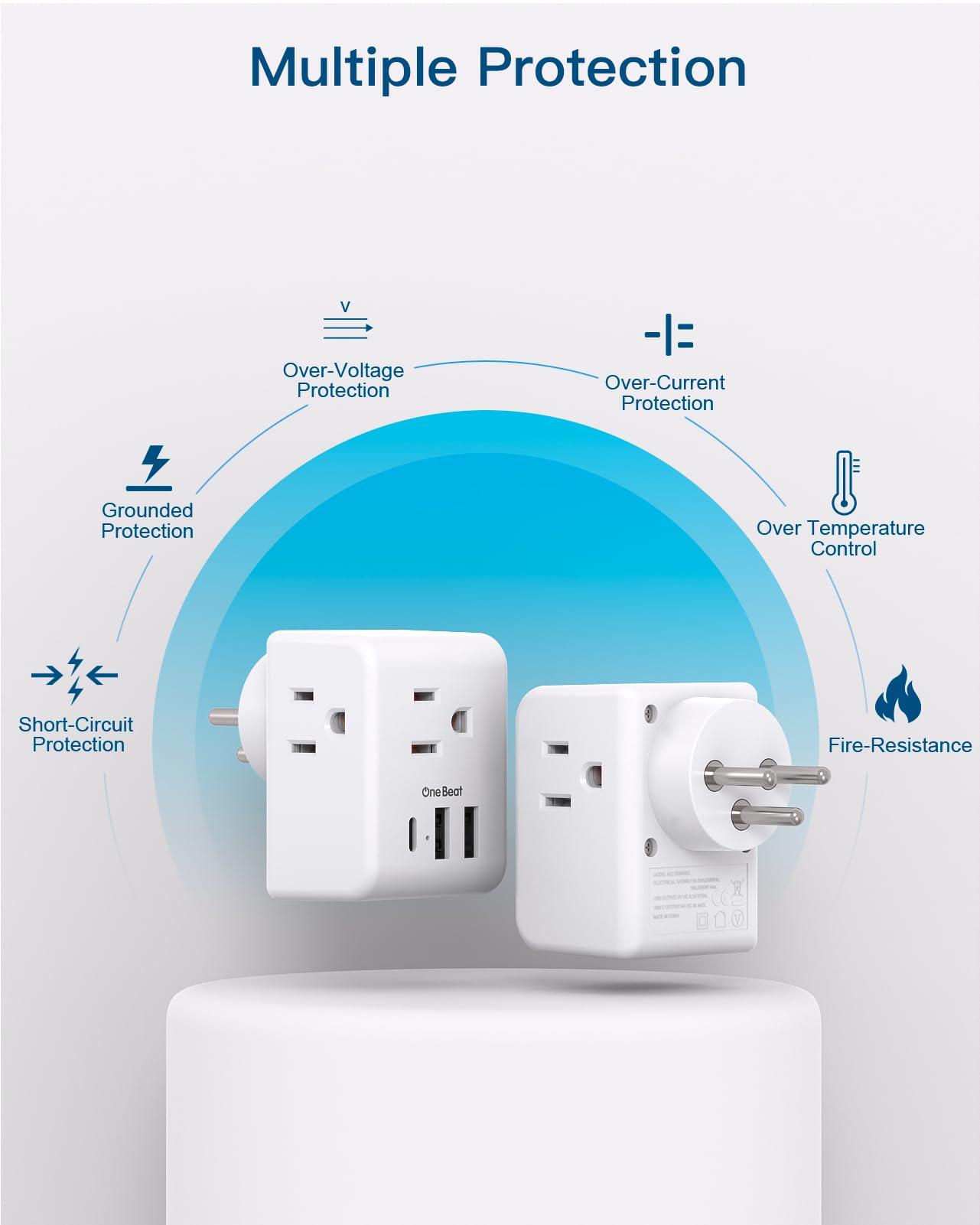 2 Pack Israel Power Adapter, One Beat Israel Travel Plug Adapter with 3 American Outlets 3 USB Ports(1 USB C), 6 in 1 Type H Travel Adapter Plug Converter for US to Israel, Jerusalem, Palestine