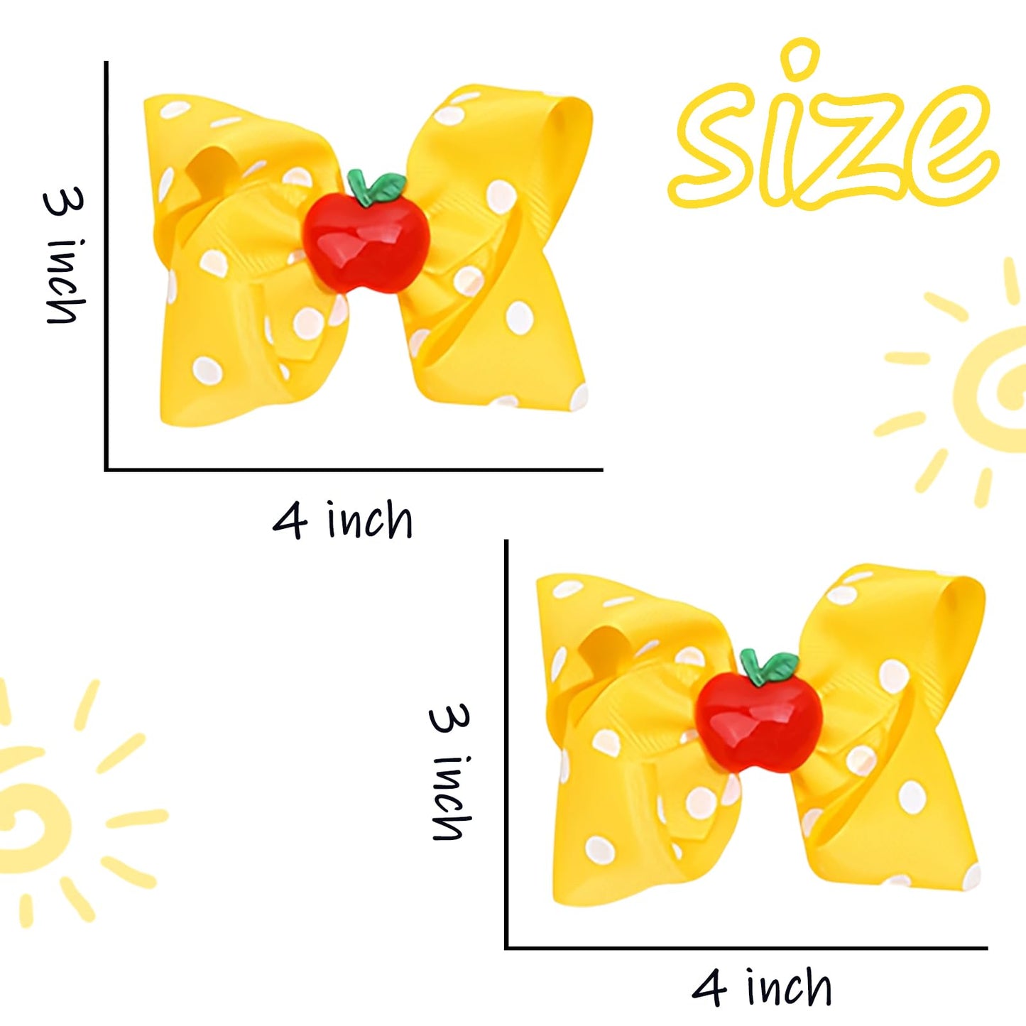 Back to School Hair Clips Fruit Hair Clip Cute Hair Bows Yellow Bow for Girls Hairpin for Toddler Pigtail Hair Barrettes Hairpins for Women Kids First Day of School Hair Accessories for Teacher 2PCS