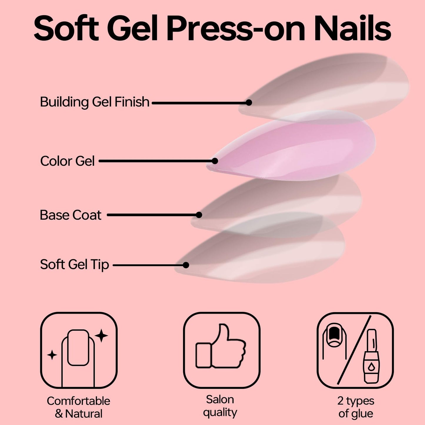 Press On Nails Short, 16 Sizes 32pcs, Almond Fake Nails Glossy, Nail Glue Included (Bright White)