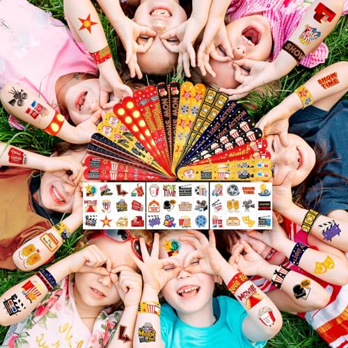 Movie Night Party Favors Set - 60 Pieces Slap Bracelets & Tattoos