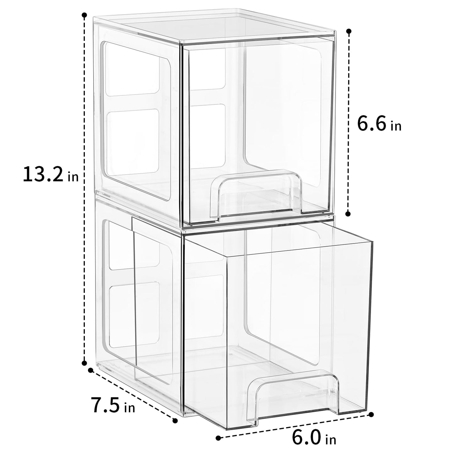 SMARTAKE 2 Pack Stackable Makeup Organizer Drawers, Acrylic Bathroom Organizers, 6.6'' Tall Clear Plastic Storage Drawers for Vanity, Undersink, Kitchen Cabinets, Skincare, Pantry Organization