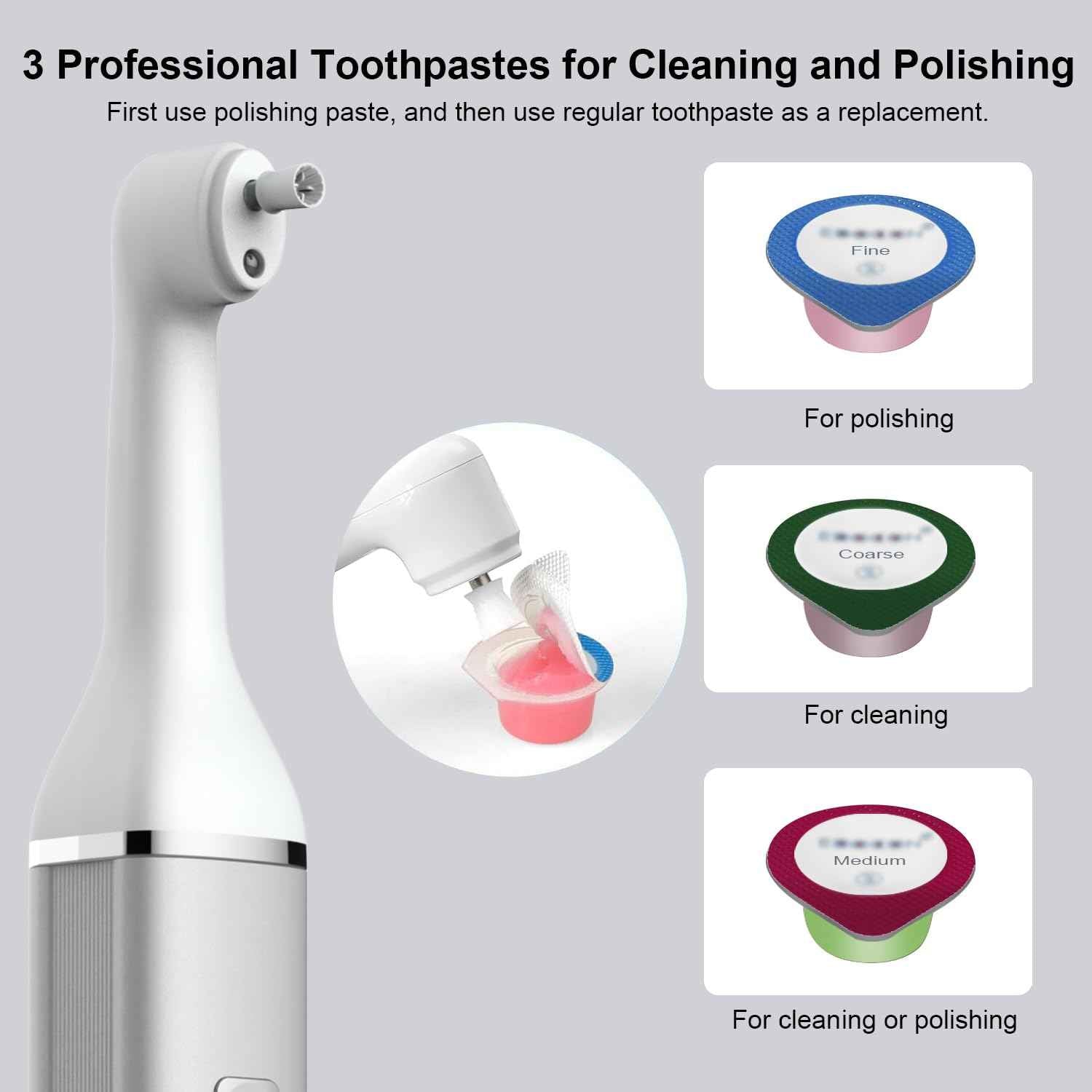 Tooth Polisher and Plaque Remover, Teeth Cleaning Tools for Cleaning and Polishing of Tooth, Dental Cleaning Tools for Brighten and Polish Teeth with 5 Brush Heads, 4 Speed Modes and 3 Polish Pastes