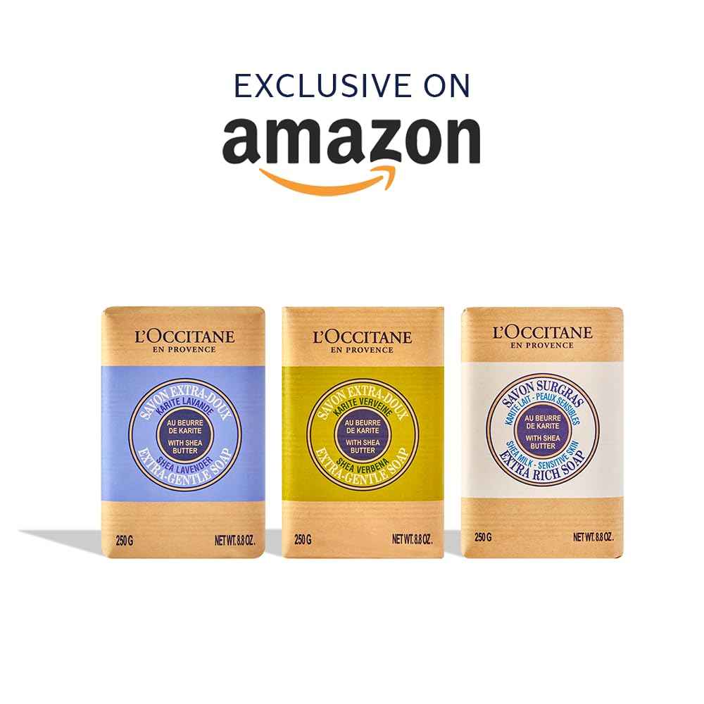 L'OCCITANE Shea Butter Extra-Gentle Solid Hand & Body Soap: Citrusy Shea Verbena, Relaxing Shea Lavender, Shea Milk, Vegetable Based, Artisanal, Vegan