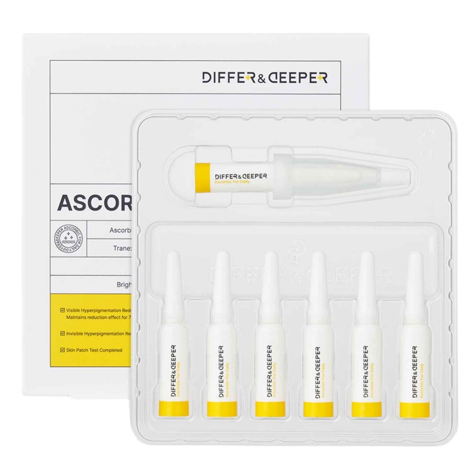Differ & Deeper Ascorbic For Daily Ampoule – 20% Pure Vitamin C Serum Lightweight Formula | K-Beauty Skincare Ampoules (7 x 2ml)