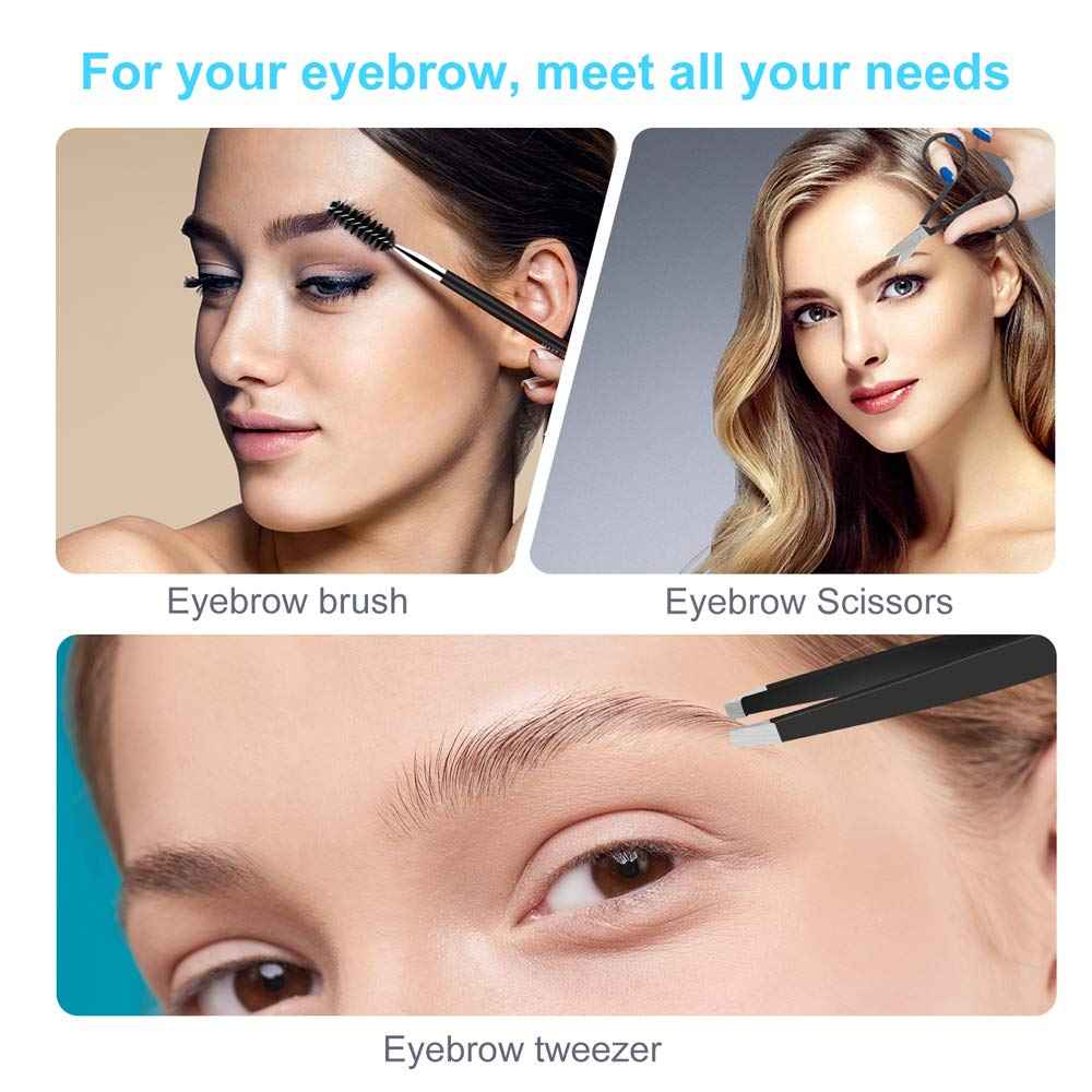 UUBAAR 6 PCS Professional Tweezers Set - Stainless Steel Precision Tweezer Kit for Eyebrows, Facial Hair, Ingrown Hair & Splinter Removal with Travel Case (Black)