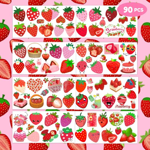 90 PCS Strawberry Temporary Tattoos for Kids | Waterproof Party Favors