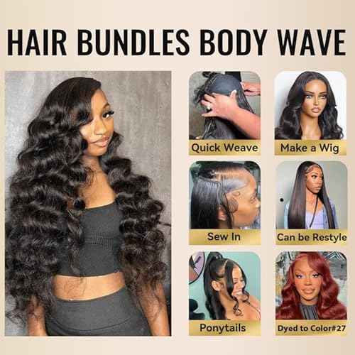 WEQUEEN Bundles Human Hair Body Wave 16A Brazilian Virgin Hair Bundles 24 Inch Thick Weave Natural Black