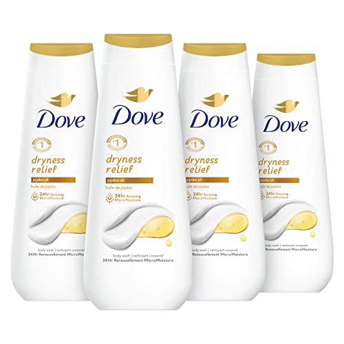 Dove Body Wash Dryness Relief Jojoba Oil 4 Count for Renewed, Healthy-Looking Skin Gentle Skin Cleanser with 24hr Renewing MicroMoisture 20 oz