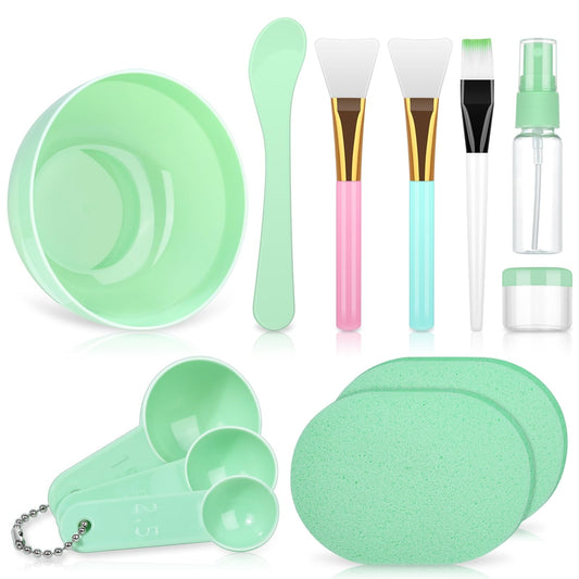 Face Mask Mixing Bowl Set, Anezus 12 Pcs DIY Facemask Mixing Tool Kit with Facial Mask Bowl Stick Spatula Silicone Brush Spray Bottle Puff Soaking Bottle Gauges