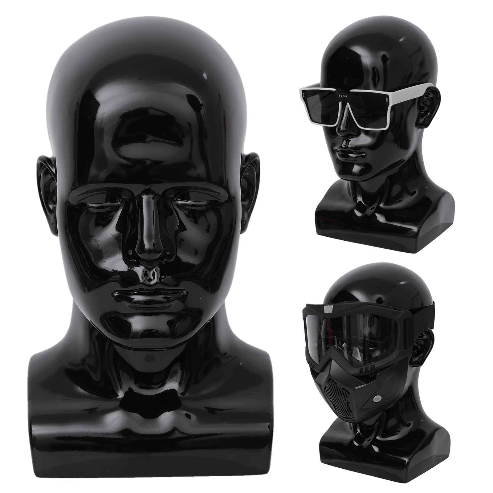 Male Mannequin Head Professional PVC Manikin Head for Display Wigs Hats Headphone Mask Sunglasses Scarf Jewelry Display Stand (Light Black)