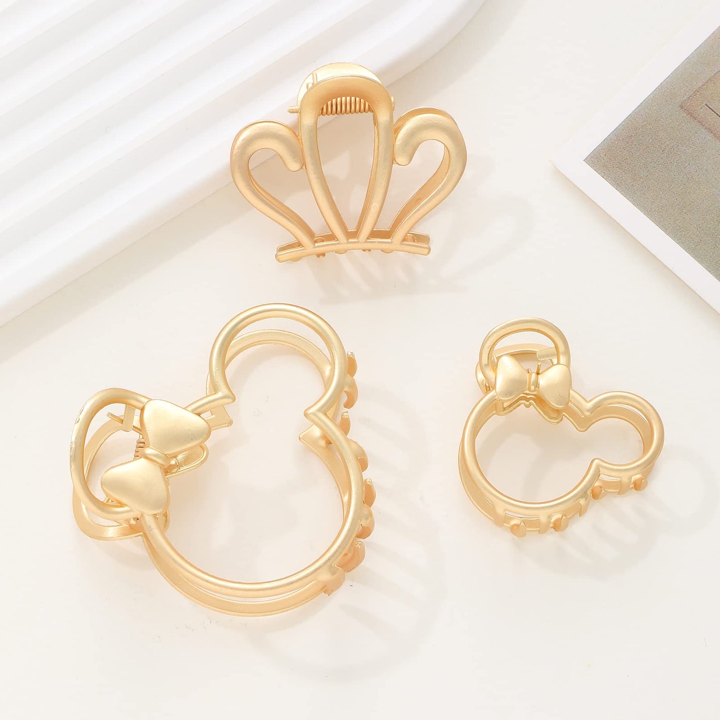 Purggy 3 Pack Large Metal Claw Clips for Mouse Ears Theme, Super Cute Theme Park Hair Clasps Accessories