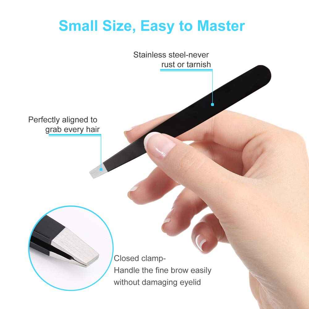 UUBAAR 6 PCS Professional Tweezers Set - Stainless Steel Precision Tweezer Kit for Eyebrows, Facial Hair, Ingrown Hair & Splinter Removal with Travel Case (Black)