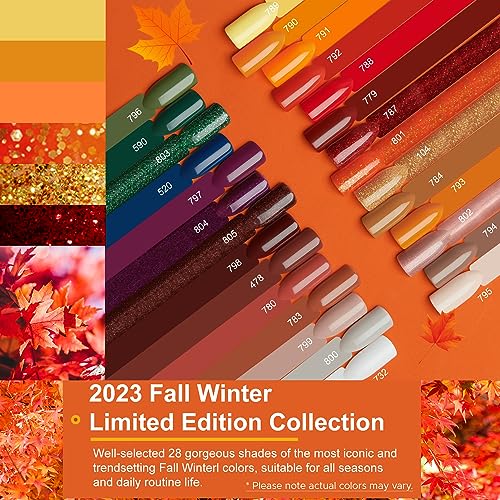 MEFA Gel Nail Polish Kit with U V Light - 28 Colors Fall Winter Gel Nail Polish Set Gold Brown Soak Off Nail Polish Starter Kit with Base & Matte Glossy Top Coat Nail Art Decorations Manicure Tools