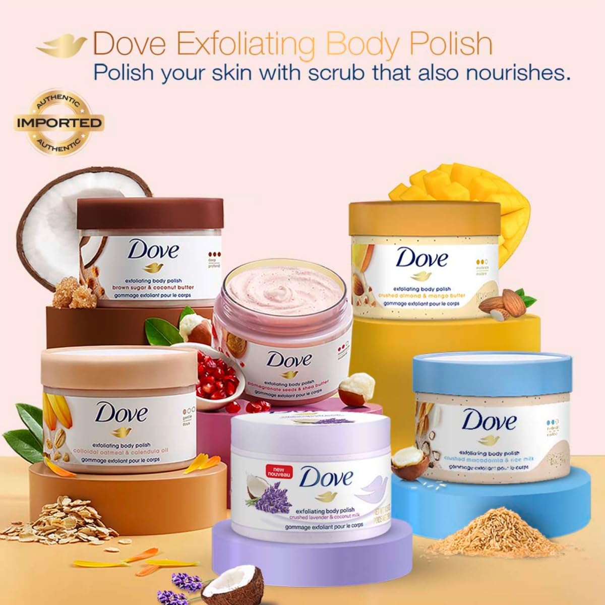 Dove Exfoliating Body Polish Body Scrub Crushed Lavender & Coconut Milk 10.5 oz