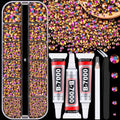 TINKRSTUFF Gold Rose AB Resin Jelly Rhinestones Kit with Glue, 2 Box + 3 B7000 Glue, 10ml Each, Flatback Crystals for DIY Tumblers, Nails, Jewelry