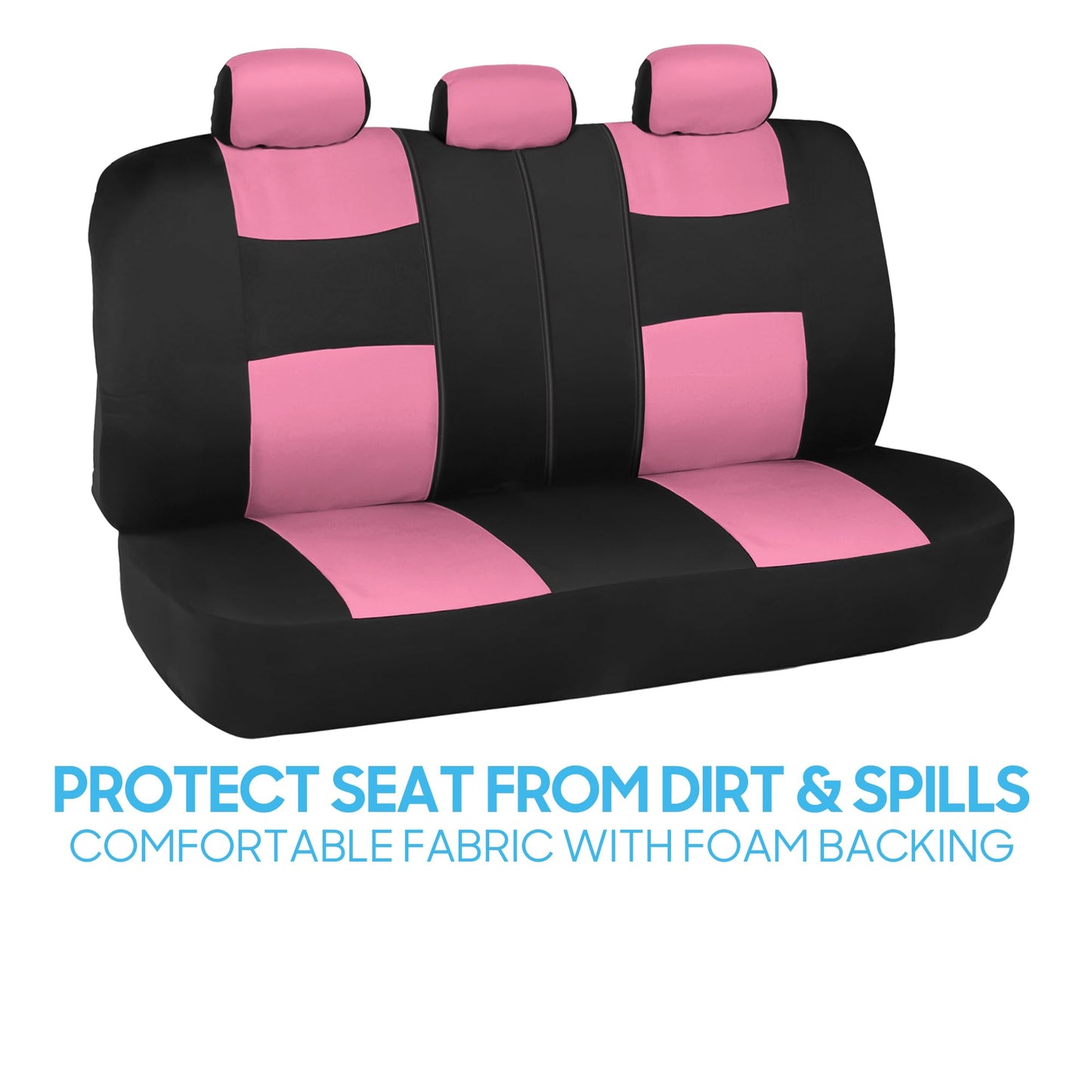 BDK PolyPro Car Seat Covers Full Set in Pink on Black – Front and Rear Split Bench for Cars, Easy to Install Cover Set, Accessories Auto Trucks Van SUV