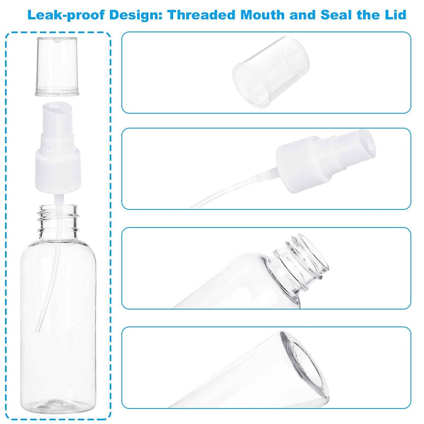 APACALI 50pcs 2 Oz Clear Fine Mist Spray Bottles, Reusable, Leak-Proof, Mini Travel Empty Spray Bottles for Perfume, Plant, etc. (60ml)