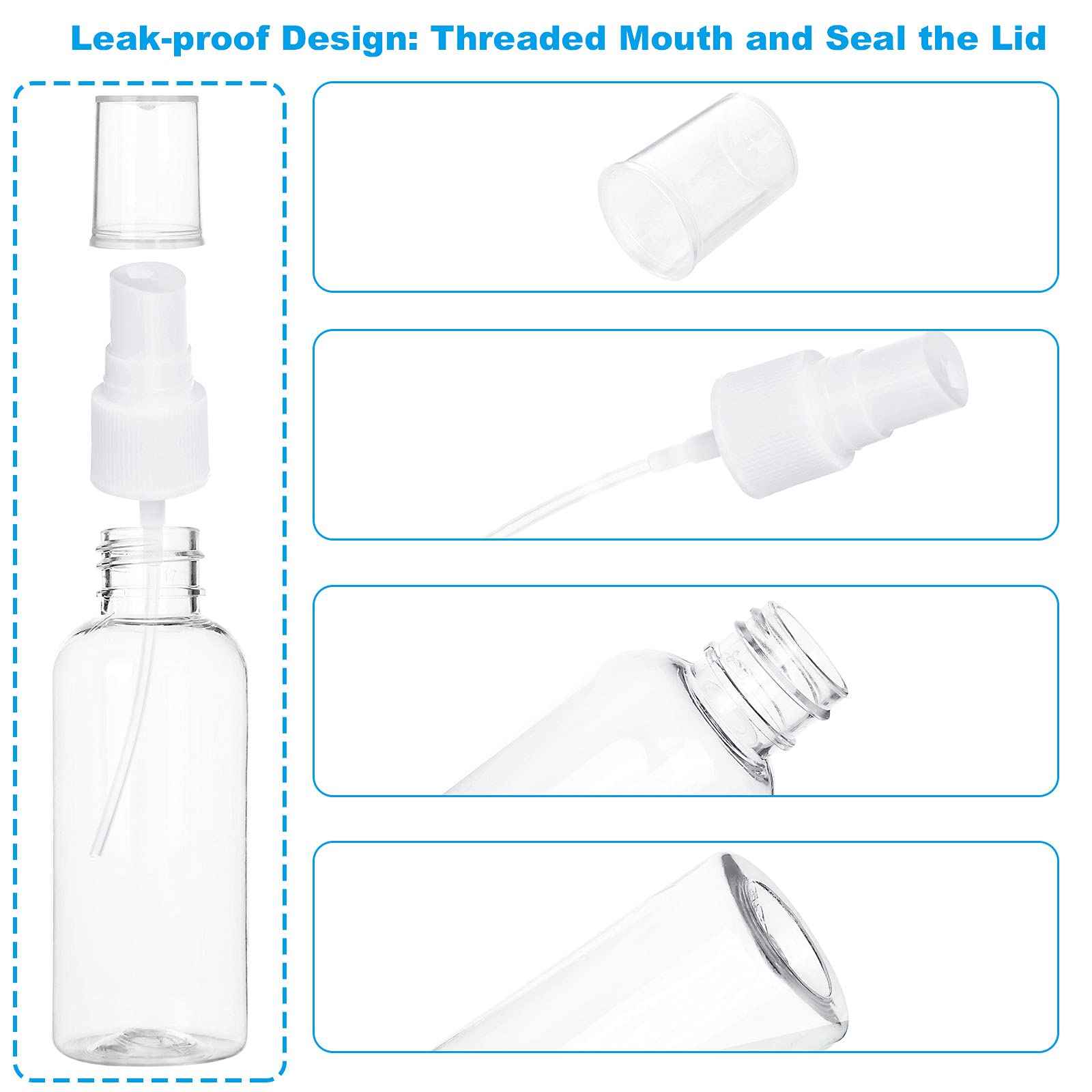 APACALI 50pcs 2 Oz Clear Fine Mist Spray Bottles, Reusable, Leak-Proof, Mini Travel Empty Spray Bottles for Perfume, Plant, etc. (60ml)