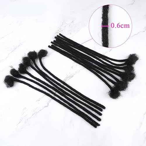 Real Human Hair Loc Extensions for Women/Men/Kids 8inch 0.6cm Thickness 40 Strands 100% Handmade Can Be Dyed,Curled and Bleached Natural Black Permanent Dreadlock Extensions