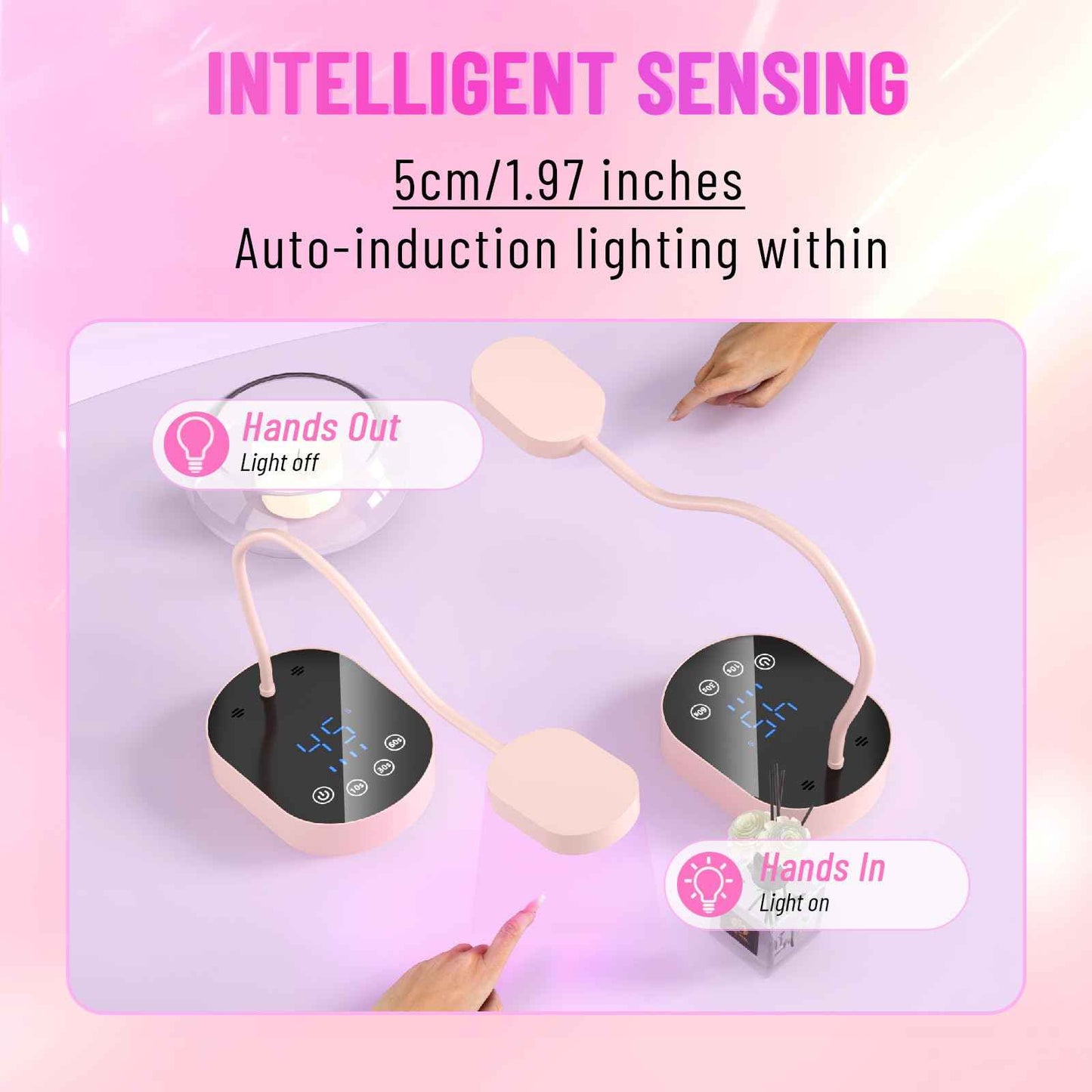 TCHMCITY UV Nail Lamp, 72W Mini Cordless Gel x Nail Lamp Flash Cure, Auto Sensor Gooseneck Portable USB Gel Nail Dryer U V Light with 3 Timers and LCD Display for Home DIY