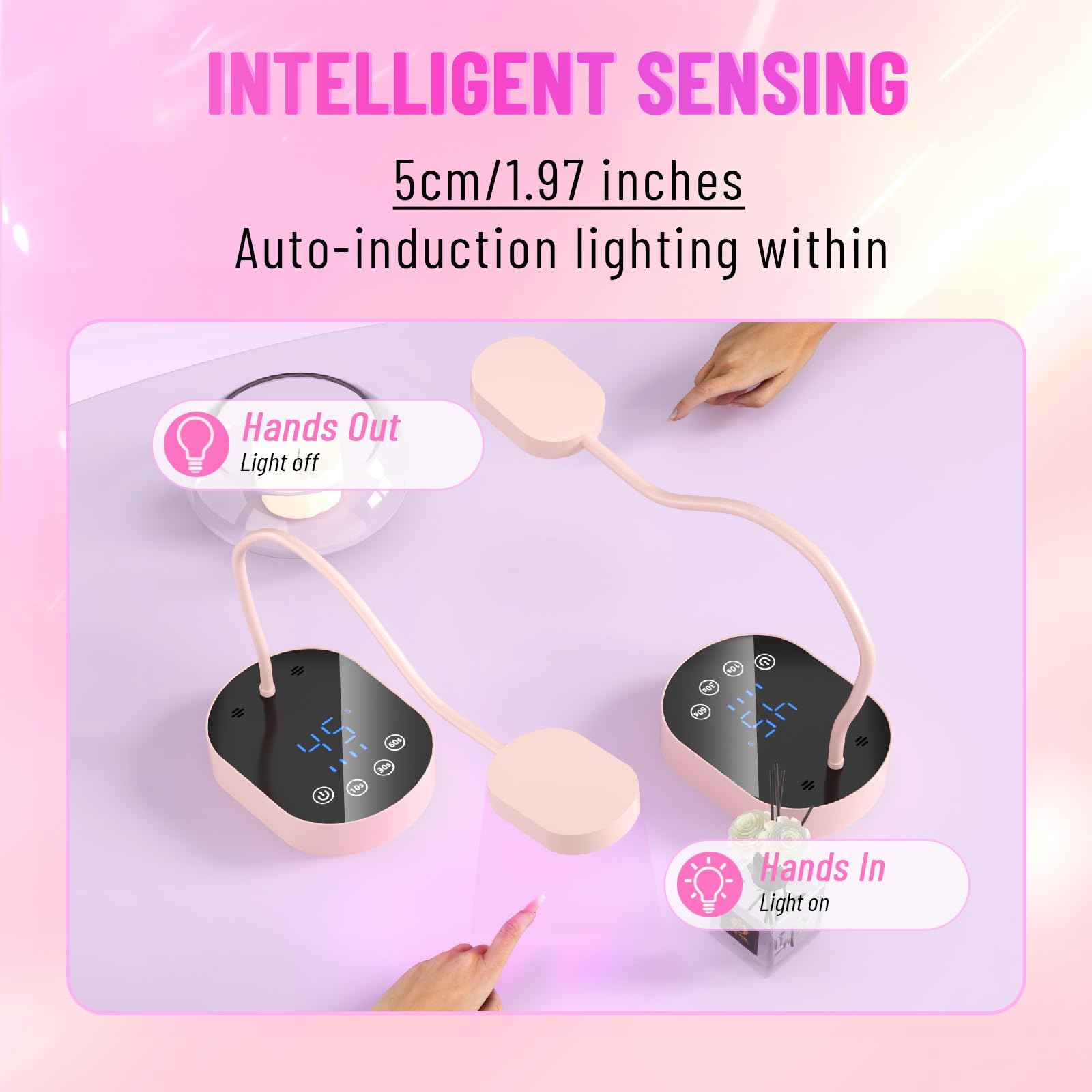 TCHMCITY UV Nail Lamp, 72W Mini Cordless Gel x Nail Lamp Flash Cure, Auto Sensor Gooseneck Portable USB Gel Nail Dryer U V Light with 3 Timers and LCD Display for Home DIY